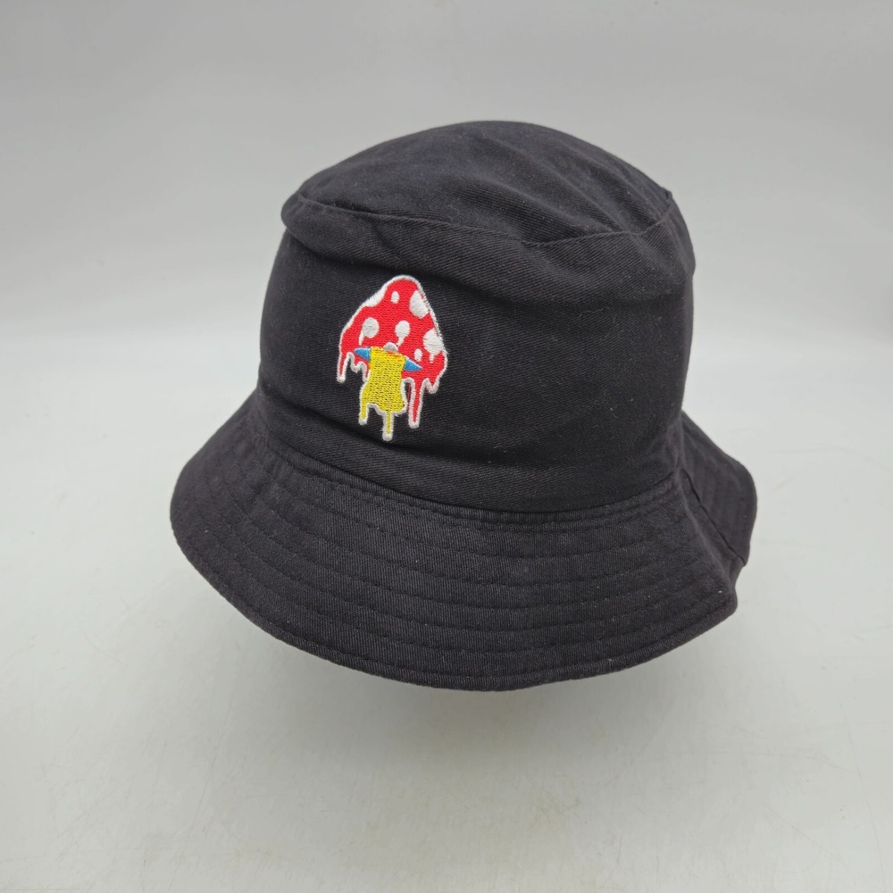 Drip Bucket Hat Cap Black Embroidered Mushroom Drip Hip Hop Streetwear Size S/M